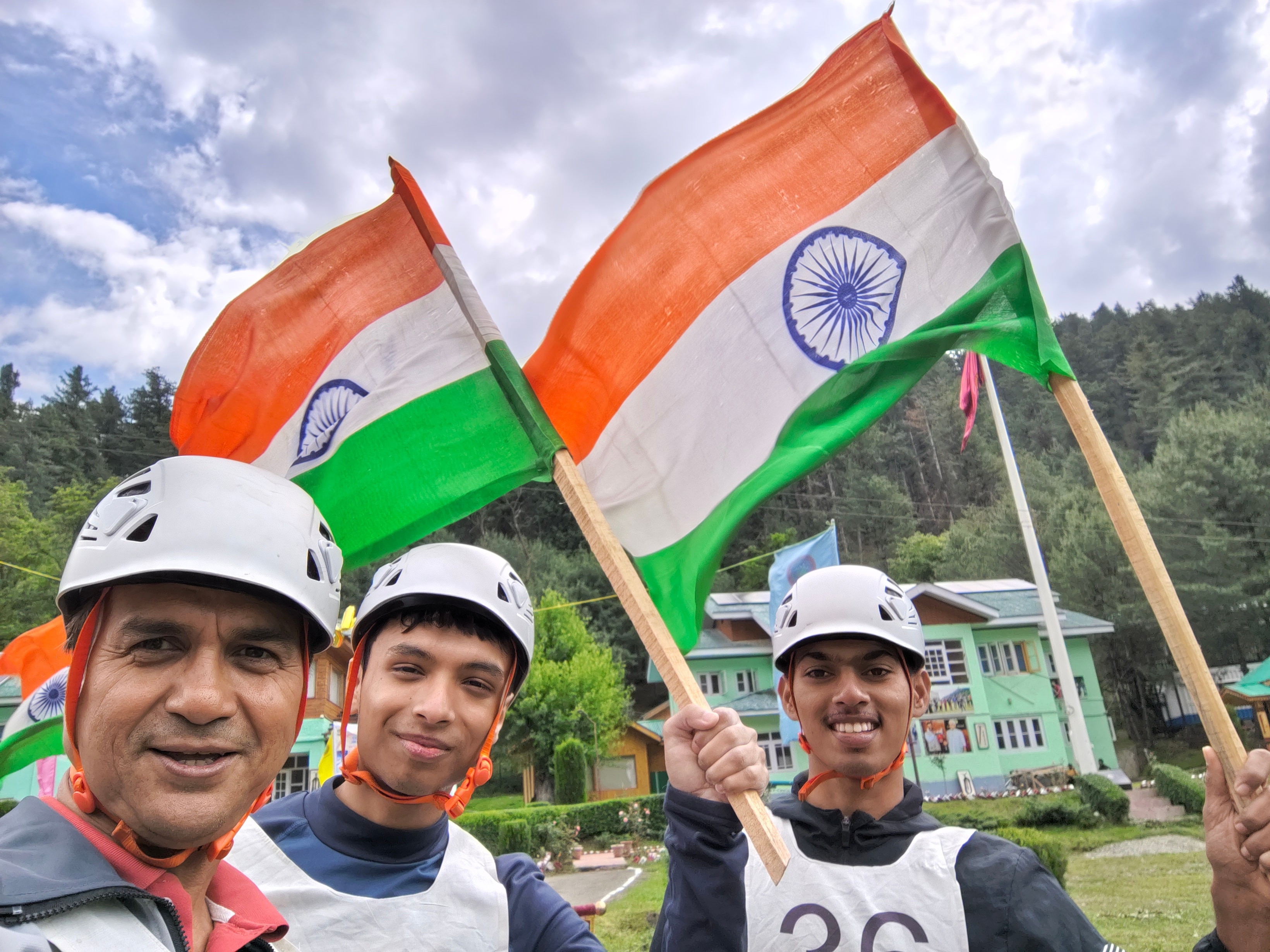 Adventure flag at mountain peak